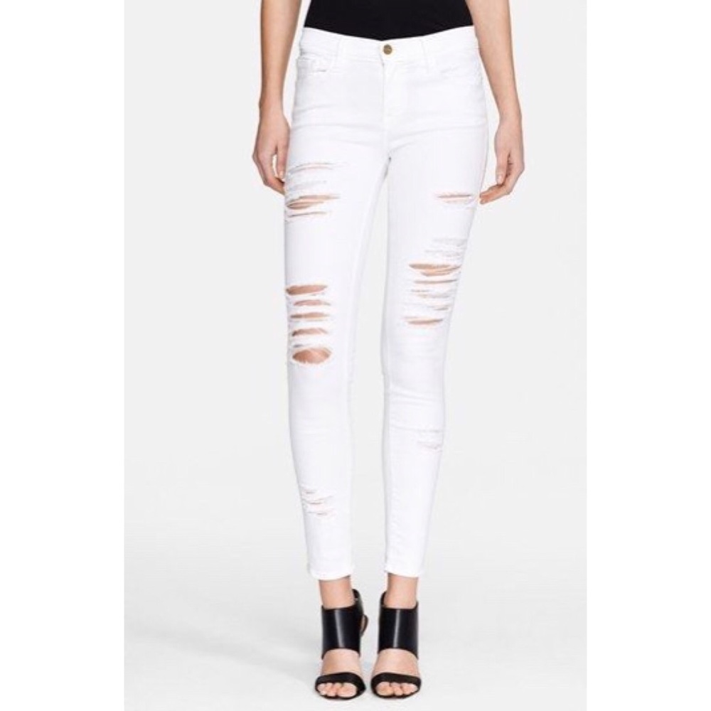 FRAME white Le High Skinny Jean with rips SIZE 24
